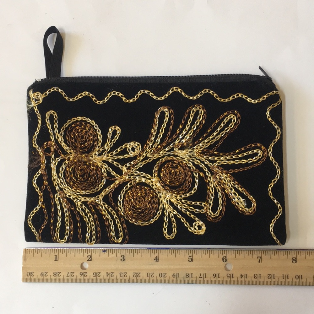 Black Gold Zippered Pouch Bag cosmetic travel